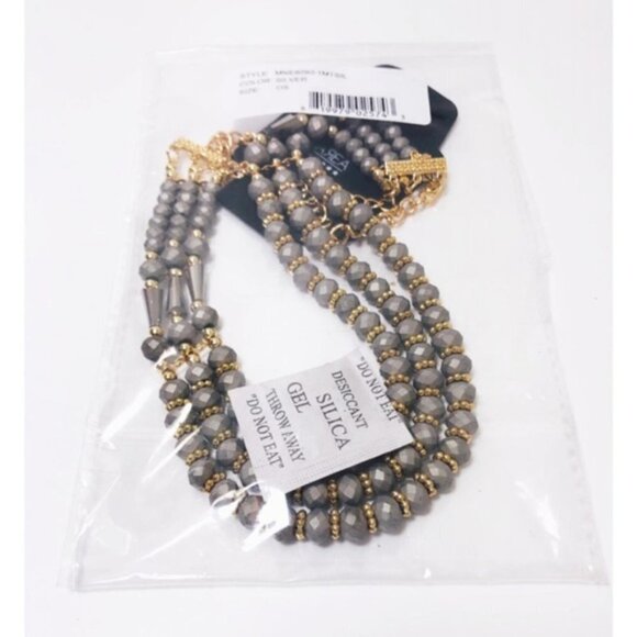 AREA STARS Womens Silver Gray Gold tone Multi Beaded Strands 16" Necklace New - Picture 2 of 5